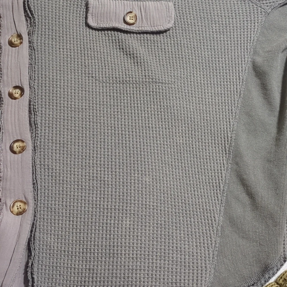Shop Talulah Oversized Button Down Thermal Stone Washed Gray Shacket - Picture 9 of 11